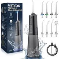 vimmk Munddusche Kabellos Elektrischer Zahnreiniger, Vimmk Zahndusche Water Flosser 5 Modi & 8 Düsen USB-C Wiederaufladbare Wasser Flosser IPX7 Wasserdicht, 300ML Wassertank Mund Reiniger(Schwarz)