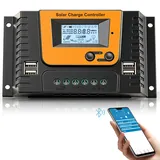 NUOFUWEI 20A Solar Laderegler 12V 24V Mit Bluetooth, PWM 20A Solarladeregler mit Temperatursensor LCD Anzeige und 4 USB Ports,Geeignet 12V 24V LI SLD FLD GEL AGM Batterie