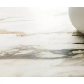 DeLife Esstisch Edge Boot 200x100 Keramik Calacatta Luxe Weiß-Gold-Grau Kreuzgestell Rechteck Edelstahl, Esstische