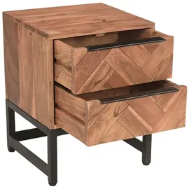 miliboo Nachttisch mit Fischgrätenmuster aus massiver Akazie und schwarzem Metall Stick