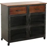 Werkstattwagen HHG 081, Rollwagen, Rollen 2 Schubladen, 3D-Struktur Metall Holz 90x100x40cm schwarz, braun