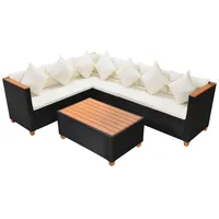 vidaXL 4-tlg. Garten-Lounge-Set mit Auflagen Poly Rattan Schwarz