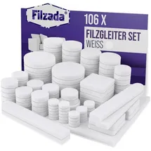 Filzada Filzada® Filzgleiter Selbstklebend Set 106 Stück (Eckig und Rund) - Weiß - Profi Möbelgleiter Filz Mit Idealer Klebkraft