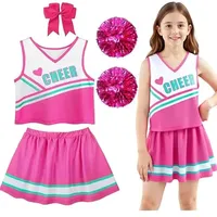Kostüm Pompom Girl Kostüm Cheerleader Mädchen mit Pompons und Socken Haarspange Schleife Pompom Girl für Karneval Halloween Partys, 110