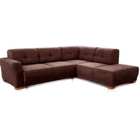 Cavadore Ecksofa "Modeo" / Schlafsofa mit Federkern und modernen Kontrastnähten / Hochwertiger Mikrofaser-Bezug in Wildlederoptik / Holzfüße / Maße: 261x77x214 cm (BxHxT) / Farbe: Braun