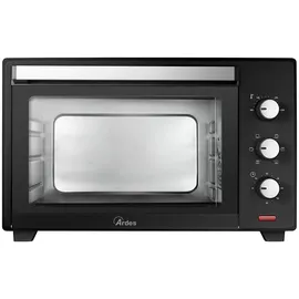 Ardes AR6238B Elektro-Umluftbackofen 38 Liter, Elektro-Kleinbackofen, 6 Garfunktionen, Elektro-Umluft-Kleinbackofen, Timer, Doppelverglasung, mit Zubehör, Farbe Schwarz