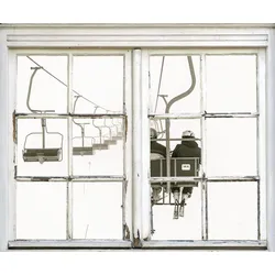 Wandsticker QUEENCE "Seilbahn", weiß, T:0,1cm, Wandtattoos, Wandsticker, Wandbild, selbstklebend, 3D, Fenster, Seilbahn