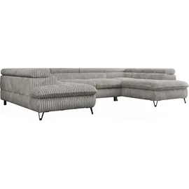 MKS Meble Ecksofa U-form Cord 3-Sitzer Hellgrau