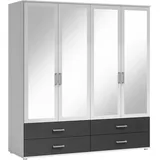 SchlafKONTOR Drehtürenschrank Ivar 180 x 190 x 51 cm Weiß/Grau