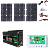 Komplettes Solar-Wechselrichter-Kit 4000W Rv Solar-Panel-Kit Enthält 50A Controller Und 75W Solar-Panel Für Haus Und Outdoor Power Generation(Black,12V-220V)
