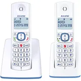 ALCATEL F530 Duo – Schnurloses DECT-Telefon-Set – Großes beleuchtetes Display – Freisprechfunktion – Anrufsperrfunktion – 2 Direktwahltasten – 2 Mobilteile – Weiß/Blau
