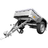 UNITRAILER Kleinanhänger für Pkw, Garden Trailer 150 Kipp 150x106 cm 750 kg - PKW Anhänger mit Flachplane, Anhänger Aufbau mit Planenträgern, Auto Anhänger inklusive Stützrad