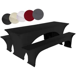 TexDeko Biertischhusse Stretch Schwarz 220 x 70 cm 3TLG Set