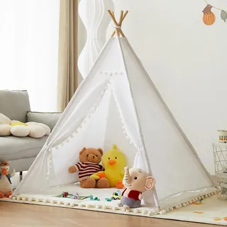 Uixxducc Tipi Zelt für Kinder,Tipi Kinderzelt Zelt Kinderzimmer, Kinderzelt für Drinnen Spielzelt Kinder Indoor Lesezelt Kuschelecke Kinderzimmer Deko (Weiß,1.6M)