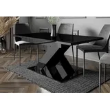Home Collective Esstisch ausziehbar Tisch Küchentisch Esszimmertisch Ausziehtisch (Esszimmer Küche Wohnzimmer Esstisch erweiterbar), modernes Design mit X-Gestell, 140-180 x 80 cm Schwarz glänzend schwarz