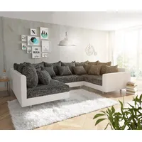 DELIFE Wohnlandschaft Clovis Weiss Schwarz mit Armlehne, Design Wohnlandschaften, Couch Loft, Modulsofa, modular