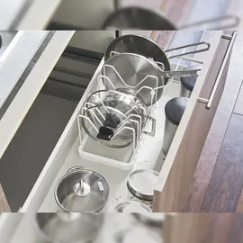 Yamazaki Home Kochtopf Deckelhalter Organizer Aufbewahrung für Topf und Deckel verstellbar weiß 03840