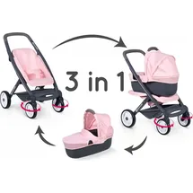 Smoby – Maxi Cosi 3in1 Multifunktions-Puppenwagen Rosa - für Puppen bis 42 cm – wandelbarer Puppenwagen für unterschiedliche bedürfnisse im Quinny-Design, für Kinder ab 3 Jahren