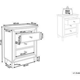 Beliani Kommode mit 3 Schubladen Silber Spiegelglas, Holzbeine Kristallknopf Schrank Glam Design