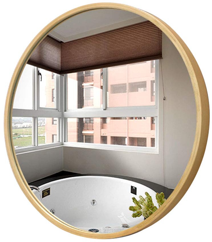 Bathroom Mirror Round Wall Hanging Bathroom Vanity Table Makeup Mirror solid Wood Frame 50/60/70cm