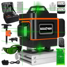 bigstren Kreuzlinienlaser Grün Selbstnivellierend 16 Laserlinie 4D 360 Grad IP54