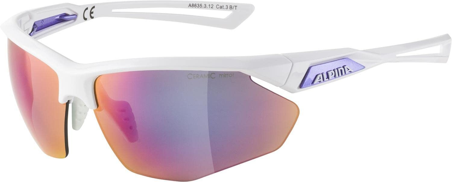 ALPINA NYLOS HR - Verspiegelte und Bruchsichere Sport- & Fahrradbrille Mit 100% UV-Schutz Für Erwachsene, white-purple gloss, One Size