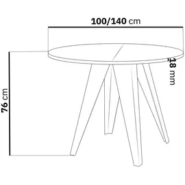 WFL GROUP Esstisch Glory Weiß im Industriestil - Modern, Rund - Ausziehbar von 100 cm bis 140 cm, Pulverbeschichtete Metallbeine - Lancelot Eiche Holzwerkstoff, 6-Sitzer, Rund,Rund, 100x76x100 Esszimmer, Tische, Esstische