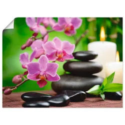 Wandbild ARTLAND "Zen Basaltsteine und Bambus auf Holz", pink (farbe bild(er): pink), B:40cm H:30cm, Bilder, als Alubild, Outdoorbild, Leinwandbild, Poster, Wandaufkleber