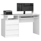 Akord Pc-schreibtisch Clp In Der Farbe Weiß mit 3 Schubladen, Und 2 Ablagen B135 x H77 x T60 cm,