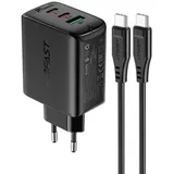 ACEFAST 2in1 65w Wandladegerät 2x Pd Usb-c (typ-c) 1x USB QC 3.0 Anschluss Handy-ladegerät Schnell-ladegerät Schwarz