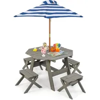 Costway Kindersitzgruppe, Grau, Holz, Gartenmöbel, Kinder-Gartenmöbel