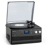 auna Oakland DAB Retro-Stereoanlage DAB+/FM BT-Funktion Vinyl CD Kassette Schwarzes Holz