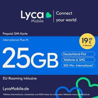 Lyca Mobile International Plus M Prepaid SIM Karte ohne Vertrag weiß Weiß LTE