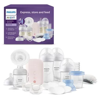 Philips Avent Elektrische Natural Motion Milchpumpe - Set zum Abpumpen, Aufbewahren und Füttern inkl. Flaschen, Schnuller und Becher (Modell SCD340/31)