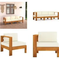 vidaXL 3 Sitzer Gartensofa mit Cremeweißen Auflagen Massivholz Akazie - Gartensofa - Gartensofas - Gartenbank - Gartenbänke - Weiß