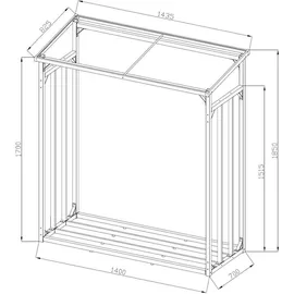 Quick Star Kaminholzregal Metall Anthrazit 143 x 70 x 185 cm 1,8 m3