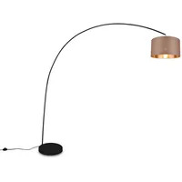 MeineWunschleuchte Bogenleuchte Metall Schwarz Stoff Lampenschirm Taupe, 210cm