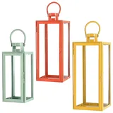 Cepewa Laterne 3er Set Metall Glas Grün/Orange/Gelb