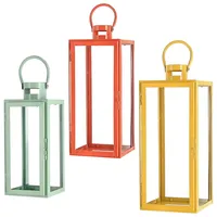 Cepewa Laterne 3er Set Metall Glas Grün/Orange/Gelb