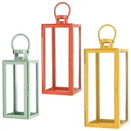 Cepewa Laterne 3er Set Metall Glas Grün/Orange/Gelb