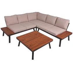 Garden Pleasure Loungegruppe Theresa beige, schwarz Holz, Metall, 15-teilig