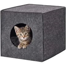 Relaxdays Katzenhöhle, Filz, HxBxT: 33 x 33 x 37 cm, Katzenhaus für Regale, faltbar, mit Kissen, Katzenbett, dunkelgrau