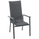 Dehner Gartenstuhl Cleveland Hochlehner, stapelbar, 107.5 x 61.5 x 70.5 cm, dunkelgrau, Stapelstuhl in modernem Design mit pulverbeschichtetem Alu-Gestell grau