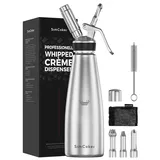 SimCoker Edelstahl Sahnespender,1L Schlagsahnebereiter für Schlagsahne,Sahnesiphon Ersatzteile 3 Spritztüllen 1 Reinigungbürste,Sahnebereiter Geschenk Sahnesprüher