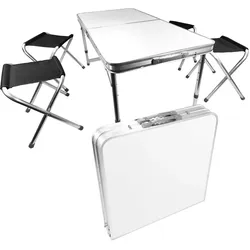 Campingtisch Set 5-teilig, Klapptisch mit 4 Camping Hocker