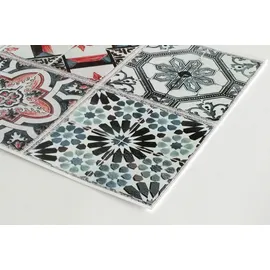 Queence Fliesenaufkleber QUEENCE "Muster I", schwarz-weiß (schwarz, weiß), B:15cm H:15cm T:0,1cm, Fliesenaufkleber, Stickerfliesen, selbstklebend, Sticker, 12er Set