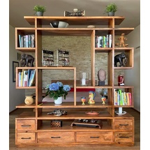 opium outlet Regal Raumteiler Regalwand Bücherboard Kommode offen TV Schrank Sideboard Wohnwand Wohnzimmer-Möbel Mango-Holz massiv B x H 200 x 220 cm