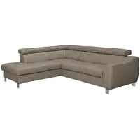 Livetastic Ecksofa, Taupe, Textil, Leder, Echtleder, Rindleder, 4-Sitzer, Ottomane links, L-Form, 245x208 cm, Made in EU, Bettkasten erhältlich, Lederauswahl, Bettfunktion Rücken echt, Wohnzimmer, Sofas & Couches, Wohnlandschaften, Ecksofas