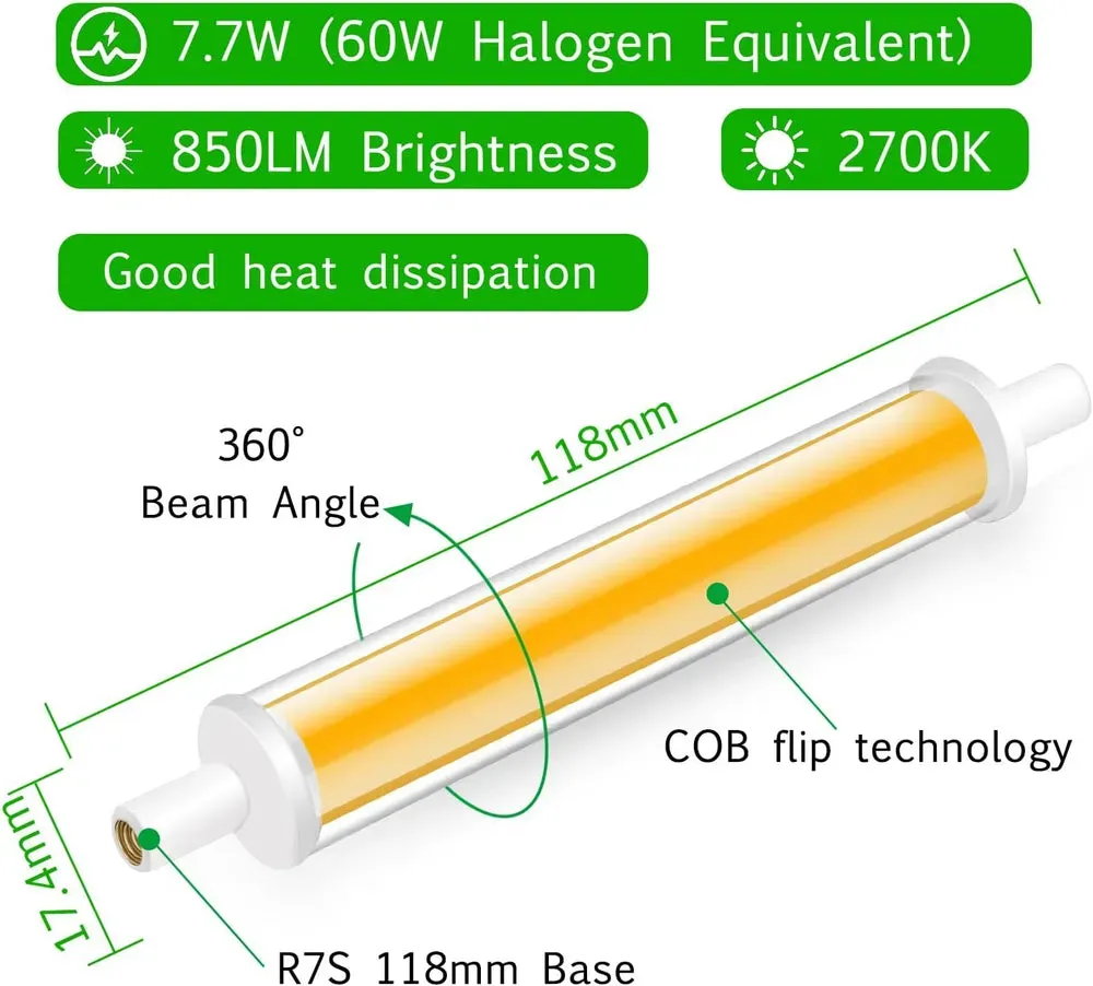 BVCL Lampen R7S LED 118mm Dimmbar, Warmweiß 2700K, 7.7W Entspricht 60W einer Halogenlampe