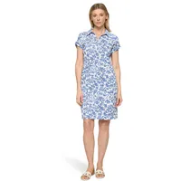 Cartoon Druckkleid Kurzarm Blau/Weiß 36